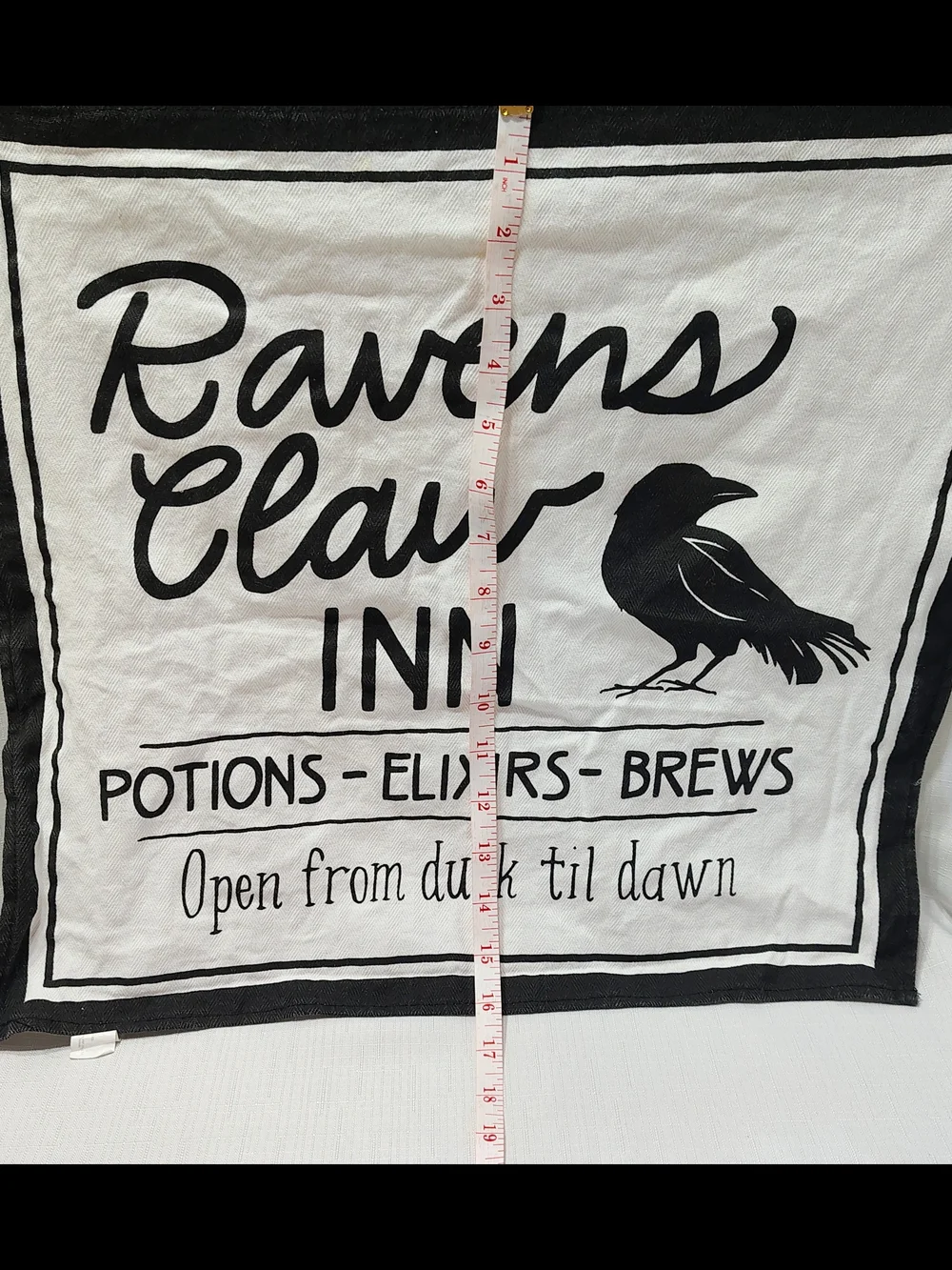 The Raven's Claw Inn Black & White Bar Towel Inn Tavern Halloween Decor